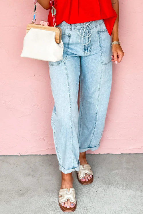 Lila's Stylish Barrel Stitch Drawstring Jeans
