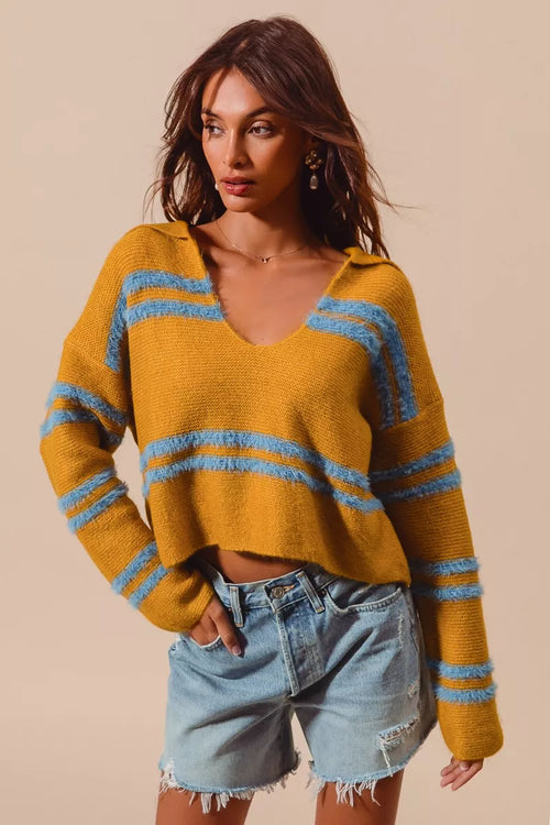 Lena's Cozy Stripe U-Neck Sweater