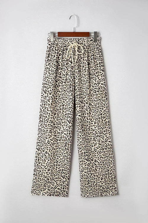 Brown Leopard Drawstring Loose Pants