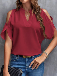 Cold Shoulder Notched Blouse