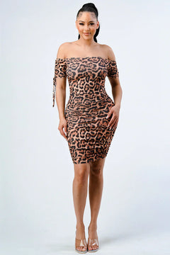 LEOPARD PRINT SHIRRING BODYCON DRESS