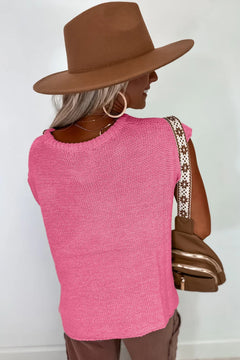 Sachet Pink Solid Color Side Slits Knit Tee