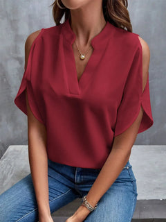 Cold Shoulder Notched Blouse
