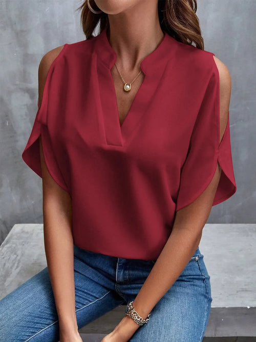 Cold Shoulder Notched Blouse