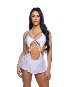 Bedazzled Mesh Mini Skirt with Rhinestone Detail