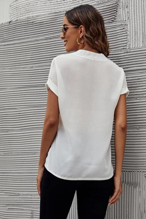 Luxurious Elegance: Notched Short Sleeve Blouse