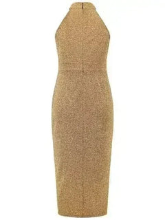 Slit Ruched Mock Neck Sleeveless Dress