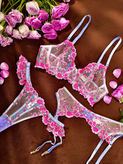 Fantasy Pink Bloom Embroidery Lingerie Set