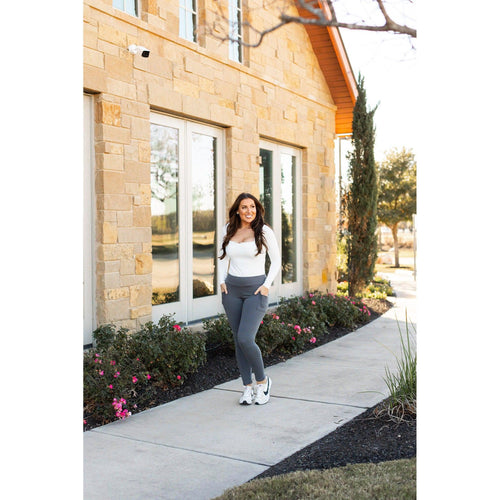 Ready to Ship | The Ciera - Charcoal FLEECE Full Length Leggings with Pocket