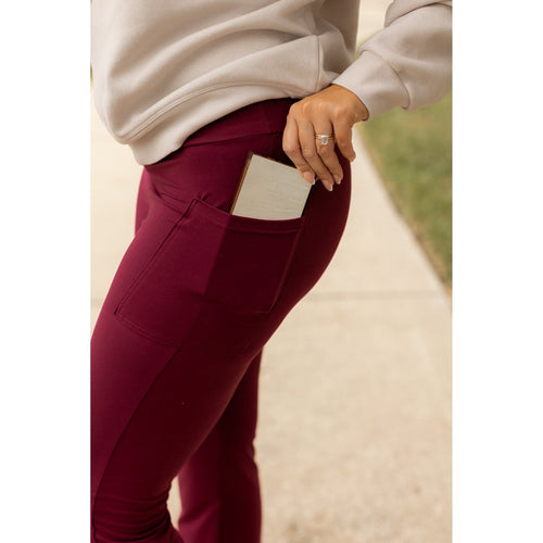Ready to Ship  | The Maeve -  MAROON Bootcut Leggings with Pockets - Round 2