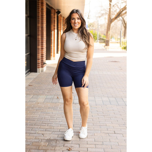 Ready to Ship | The Abby - NAVY Crossover Biker 5 Shorts  R2 - Luxe Leggings by Julia Rose®