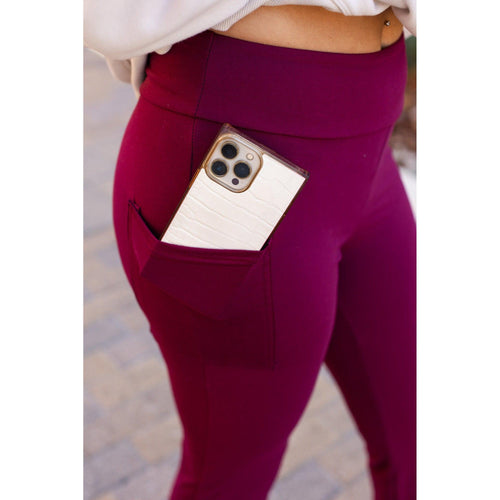 Ready to Ship  | The Maeve -  MAROON Bootcut Leggings with Pockets - Round 2