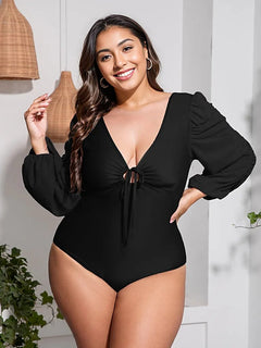 Balloon Sleeve V Swimsuit for Curves