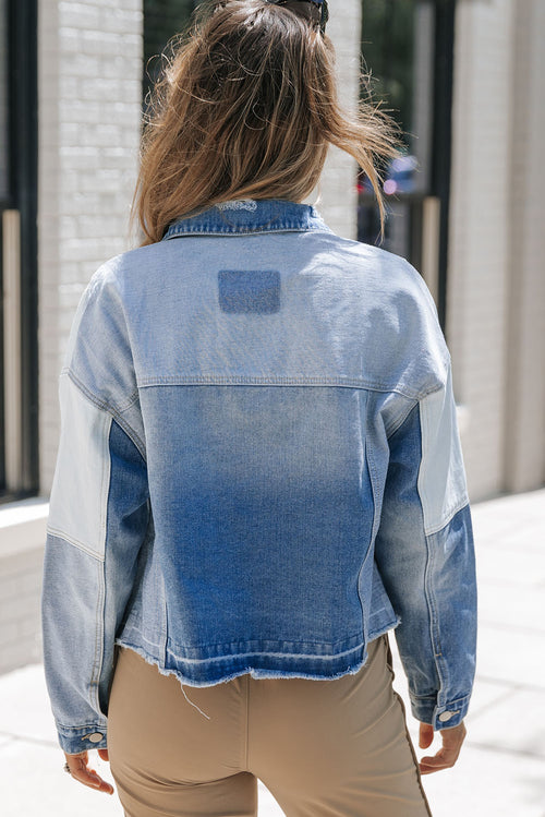 Sky Blue Denim Patchwork Jacket: Stand Out Style