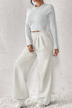 Charming Black Crop Top & Wide Leg Pants Set