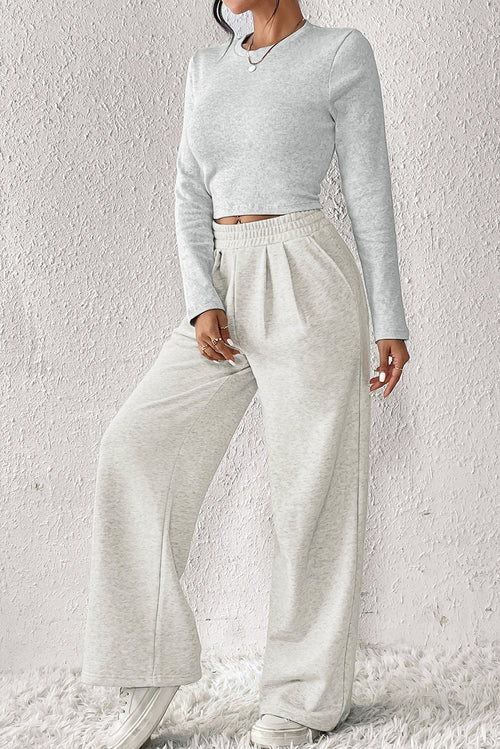 Charming Black Crop Top & Wide Leg Pants Set