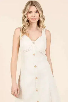 Mittoshop Stretch Twill Decor Button Sleeveless Midi Dress