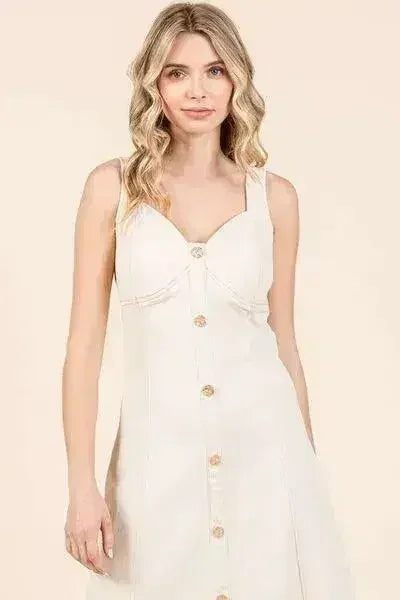 Mittoshop Stretch Twill Decor Button Sleeveless Midi Dress