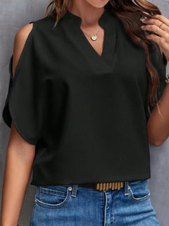 Cold Shoulder Notched Blouse