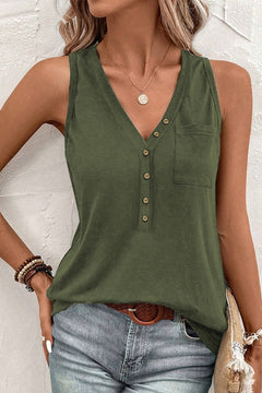 Chic Pocketed V-Neck Tank with Wide Straps