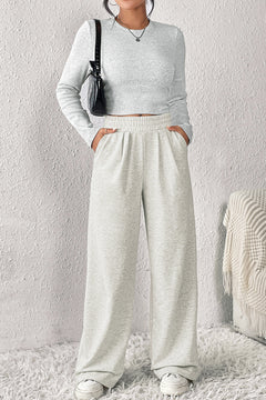 Charming Black Crop Top & Wide Leg Pants Set