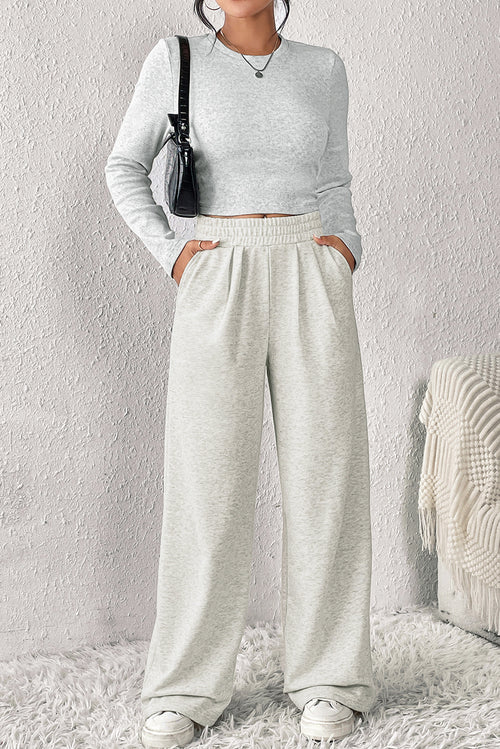 Charming Black Crop Top & Wide Leg Pants Set