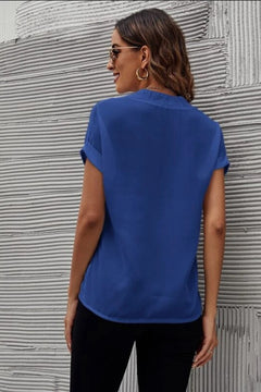 Luxurious Elegance: Notched Short Sleeve Blouse