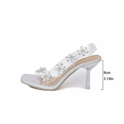 Clear Floral Slingbacks - Rhinestone Heels - Summer Wedding Shoes