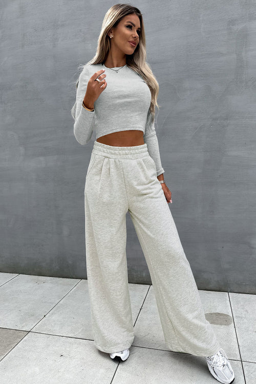 Charming Black Crop Top & Wide Leg Pants Set