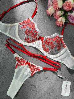 Luxurious Red Floral Lingerie Set