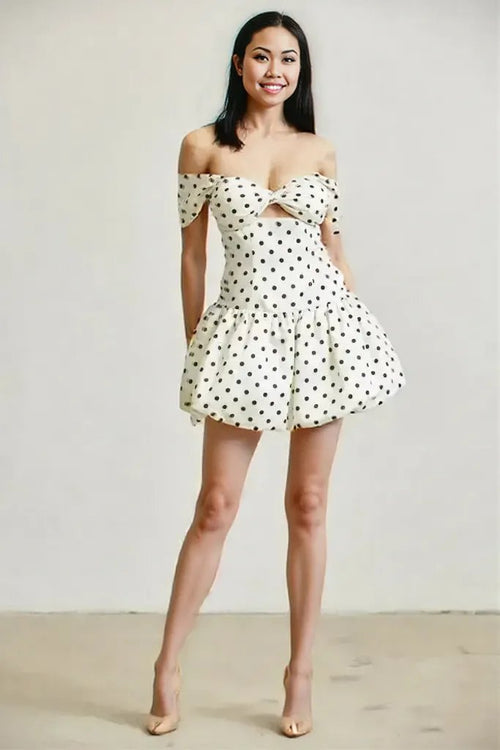 Polkadot Satin Off-Shoulder Bubble Dress