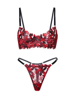Red Tartan Flower Lingerie Set