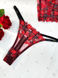 Red Tartan Flower Lingerie Set