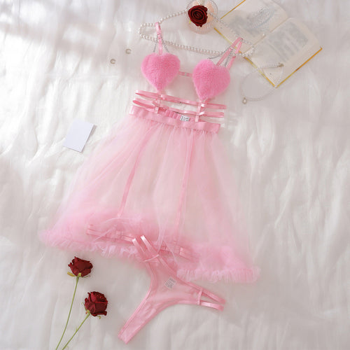 Fuzzy Heart Babydoll Set