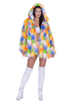 Electric Frost Hooded Fur Coat