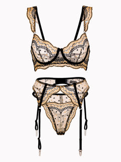 Black&Gold Luxury Lace Embroidered Lingerie Set