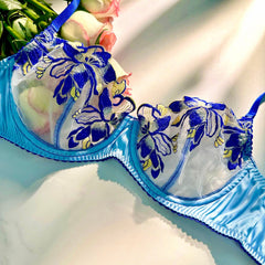 Fresh Blue Satin Embroidered Lingerie