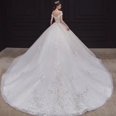 Luxury Off-Shoulder Wedding Dress - Handmade Lace Ball Gown | Femstylo