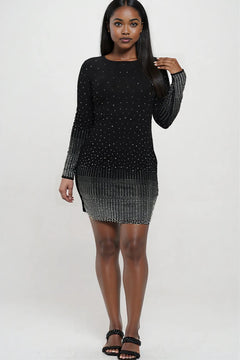 Long Sleeve Rhinestone Dress