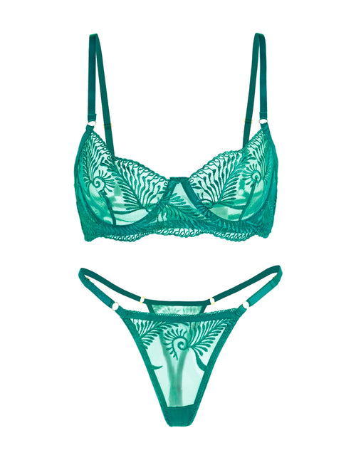 Green Elegant Essence Embroidery Lingerie Set