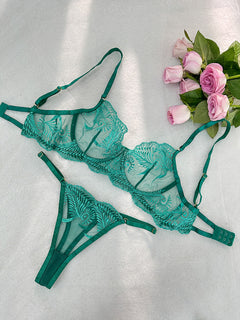 Green Elegant Essence Embroidery Lingerie Set