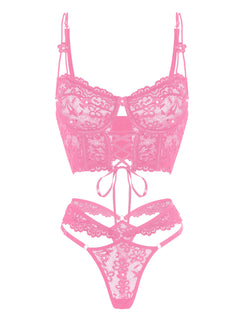 Pink Pearls Small Flower Lace Lingerie Set