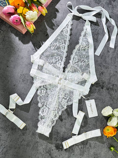 White Sexy Lace Suspenders Shapewear
