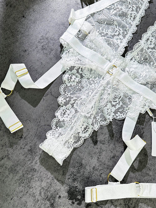 White Sexy Lace Suspenders Shapewear