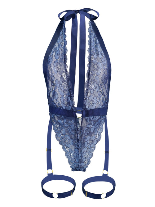 Blue Sexy Lace Suspenders Shapewear