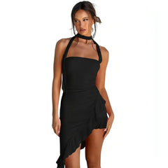 Fashion Halter Off-shoulder Slim Fit Stringy Selvedge Dress