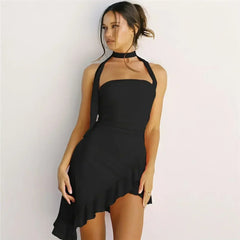 Fashion Halter Off-shoulder Slim Fit Stringy Selvedge Dress