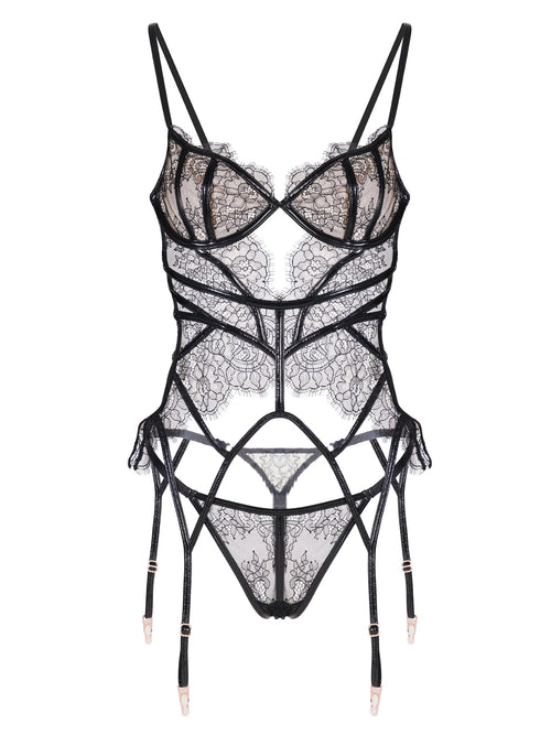 Seductive Black Patent Leather Lingerie Set