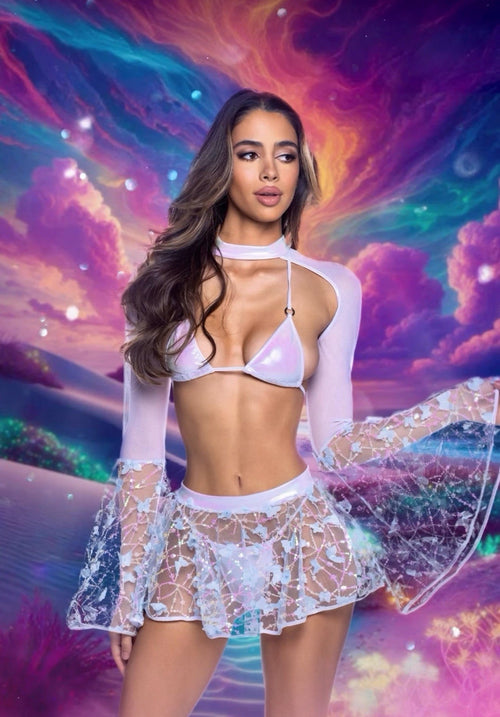 Bell Sleeve Shrug with Butterfly & Sequin Detail