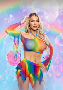Rainbow Mesh Flow Skirt